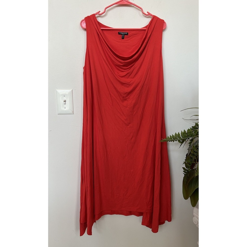 Eileen Fisher Cowl Draped Neck Jersey Orange Sleeveless Dress Sz 2X